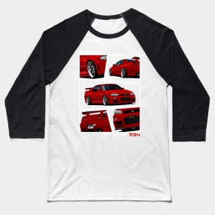 Nissan Skyline GTR r34 Red, JDM Car Baseball T-Shirt